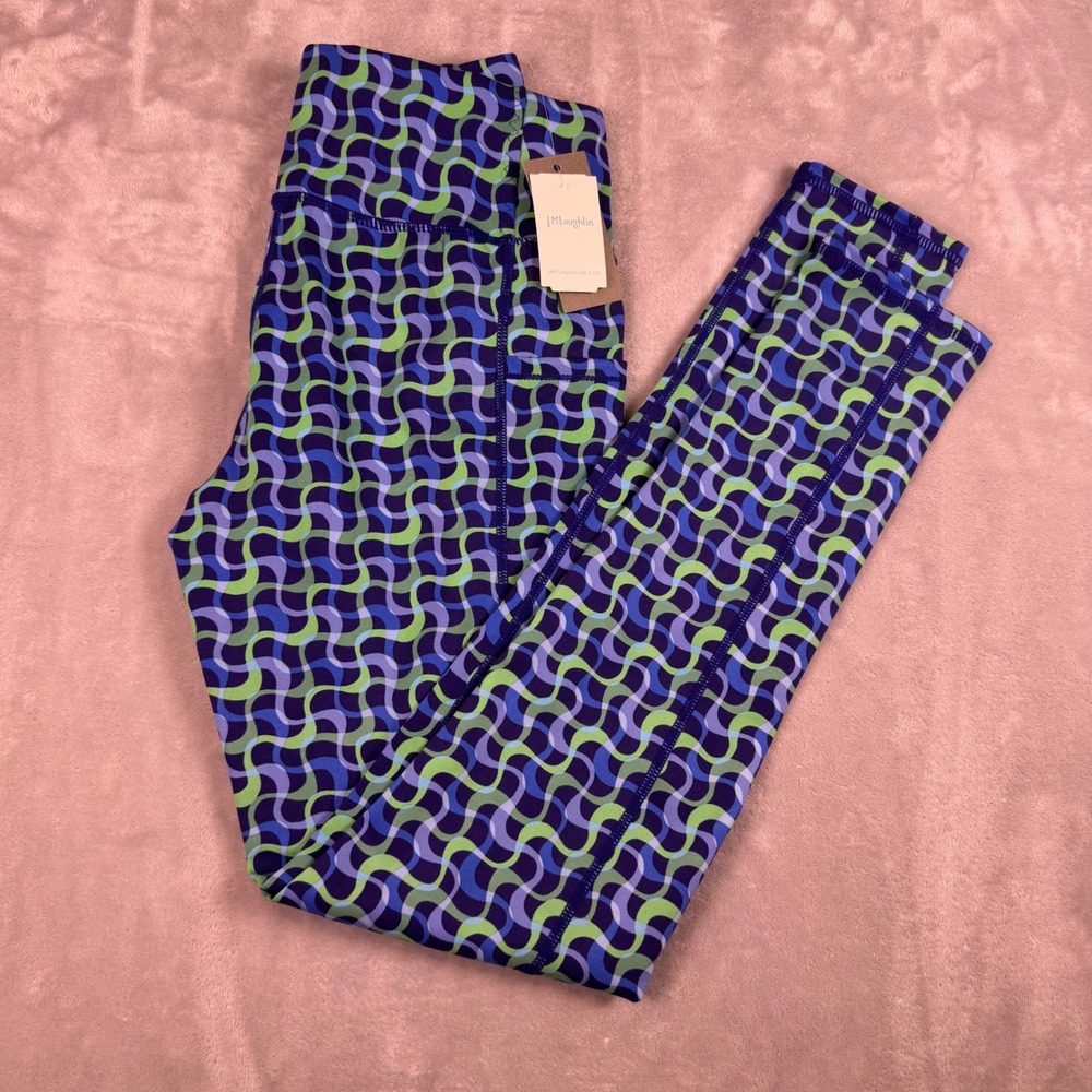 J.McLaughlin Rhonda Leggings Ocean Ribbon Navy Blue Green High Rise Small NWT